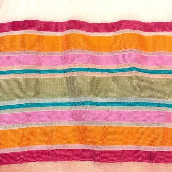 OLD NAVY Orange Pink and Green Stripe Soft Ivory Scarf with Fringe Edge - Picture 5 of 8